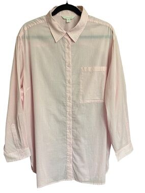Garnet Hill Organic Cotton Pale Pink Button Down Tunic Top Oversized Size: 18